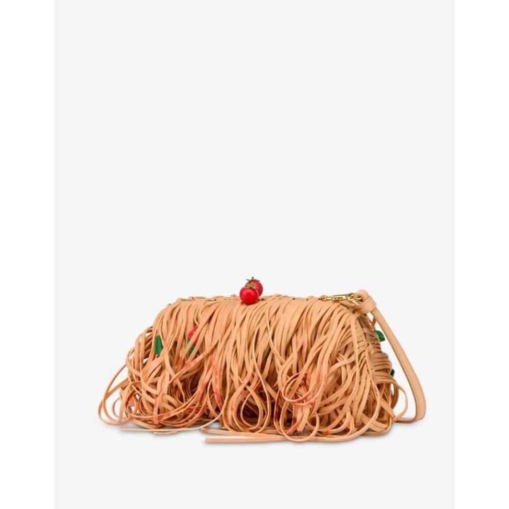 Moschino Couture Jeremy Scott Spaghetti Pasta Fringe Tomato Clutch Shoulder Bag - Picture 2 of 8
